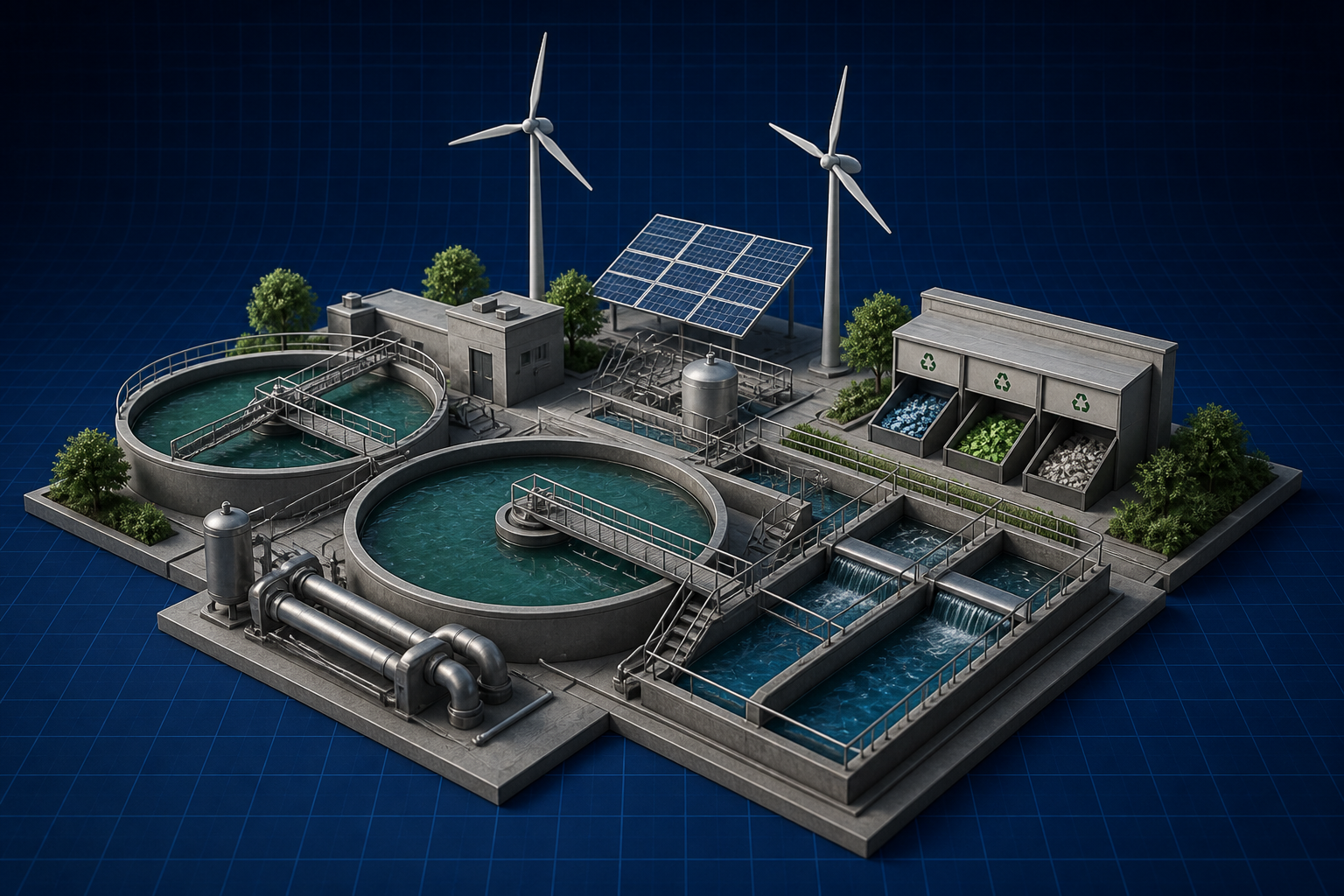 Environmental: water plant, wind, solar, and recycling
