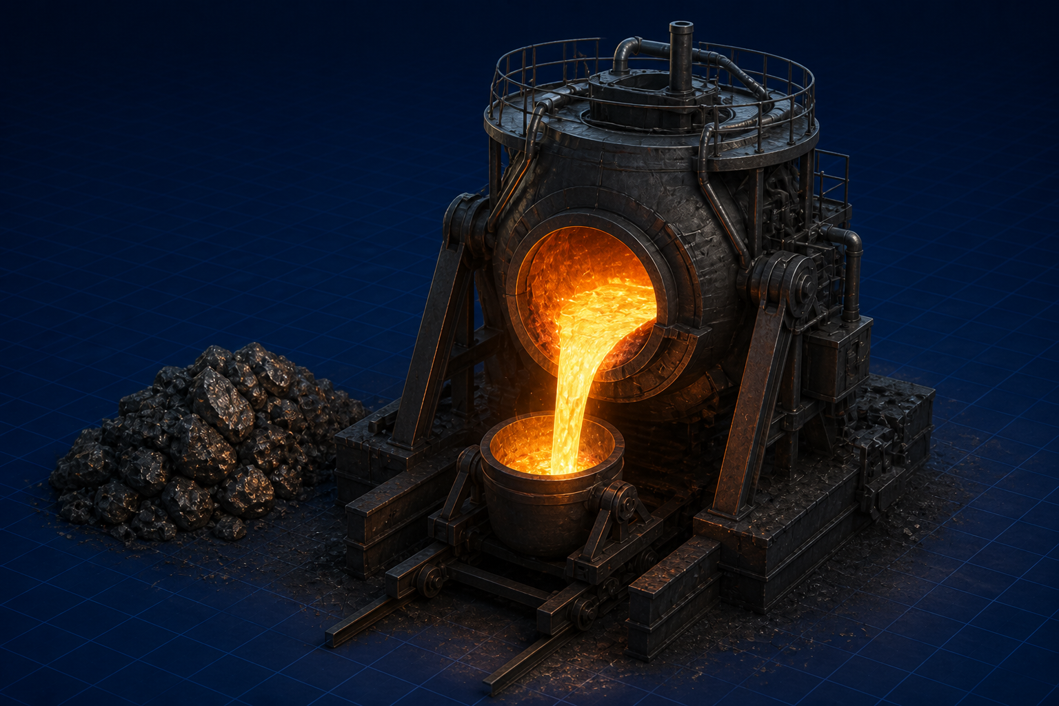 Extractive Metallurgy: furnace pouring molten metal