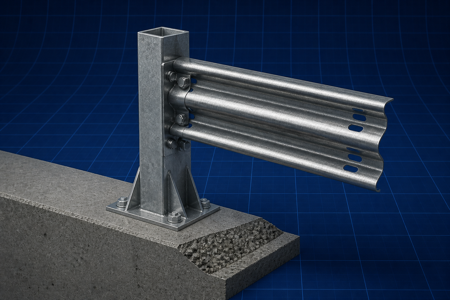 Highway Engineering: guardrail post and pavement edge
