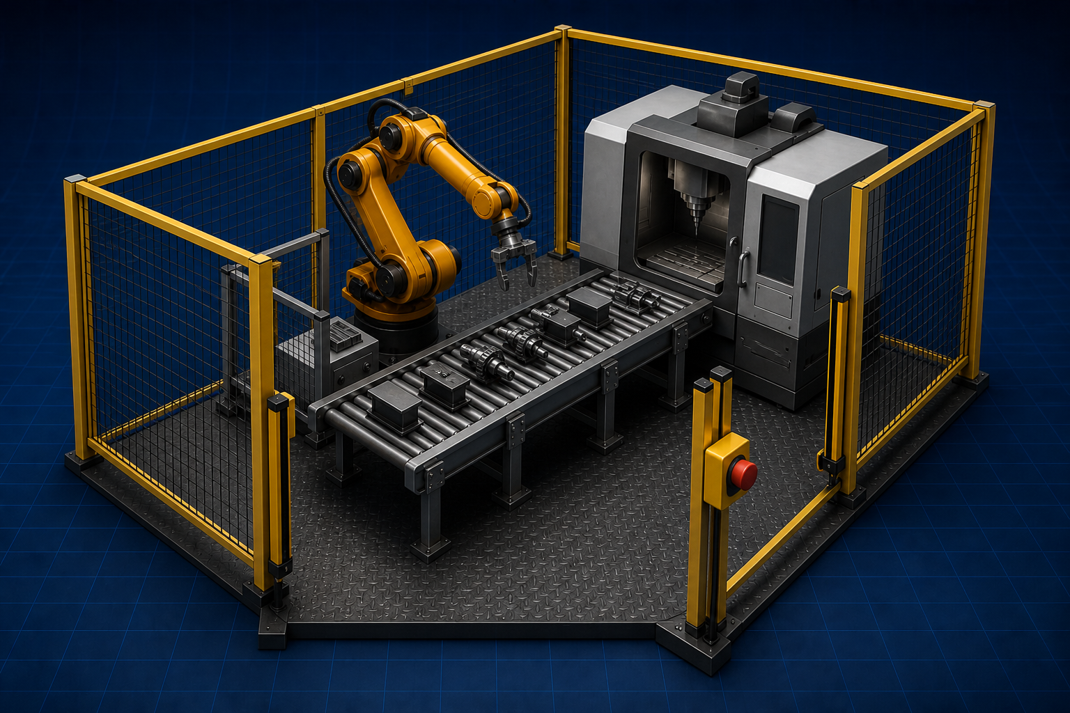 Industrial Safety: robot cell in a safety cage
