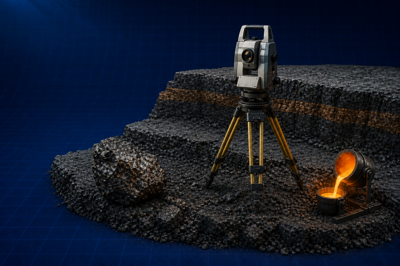 Mine Surveying: total station on a pit bench