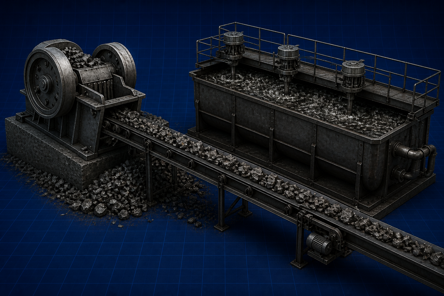 Mineral Processing: crusher and flotation cell