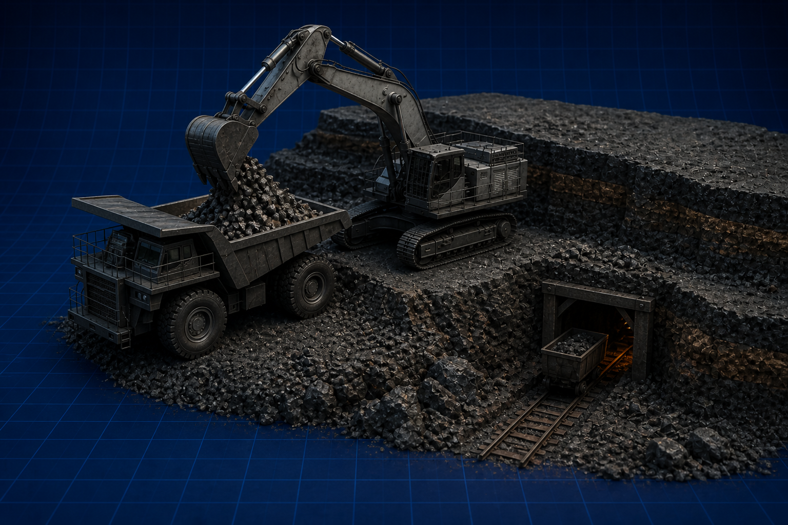 Mining Methods: excavator and underground portal