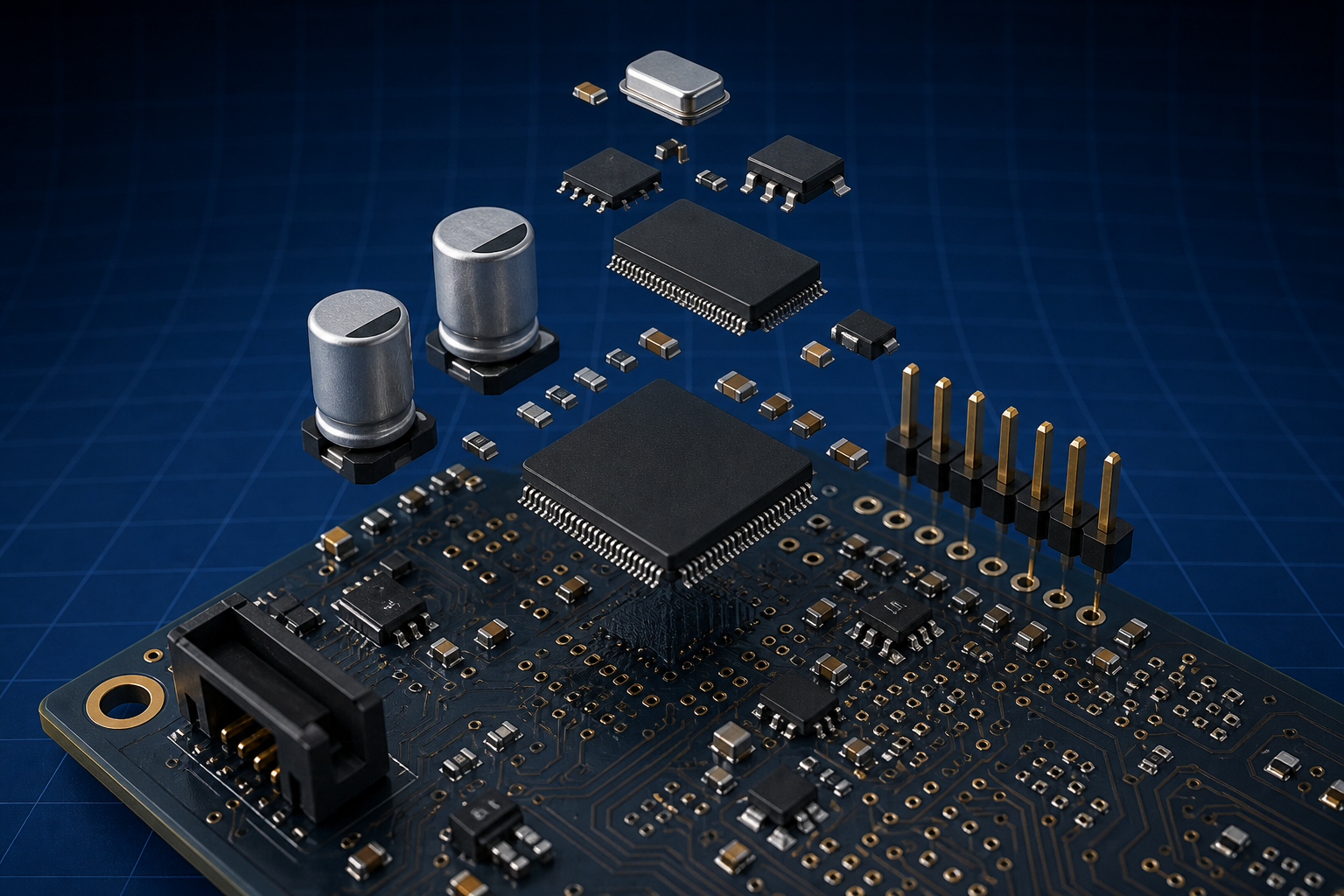 PCB Design: routed motherboard section