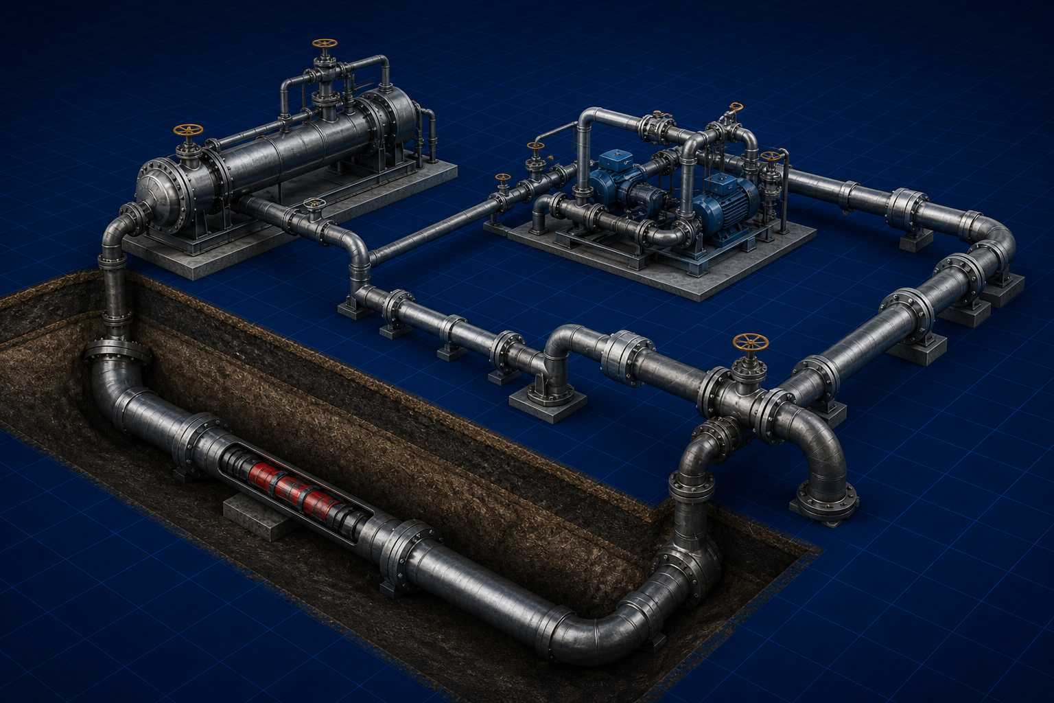 Pipeline: looping pipe and pump station