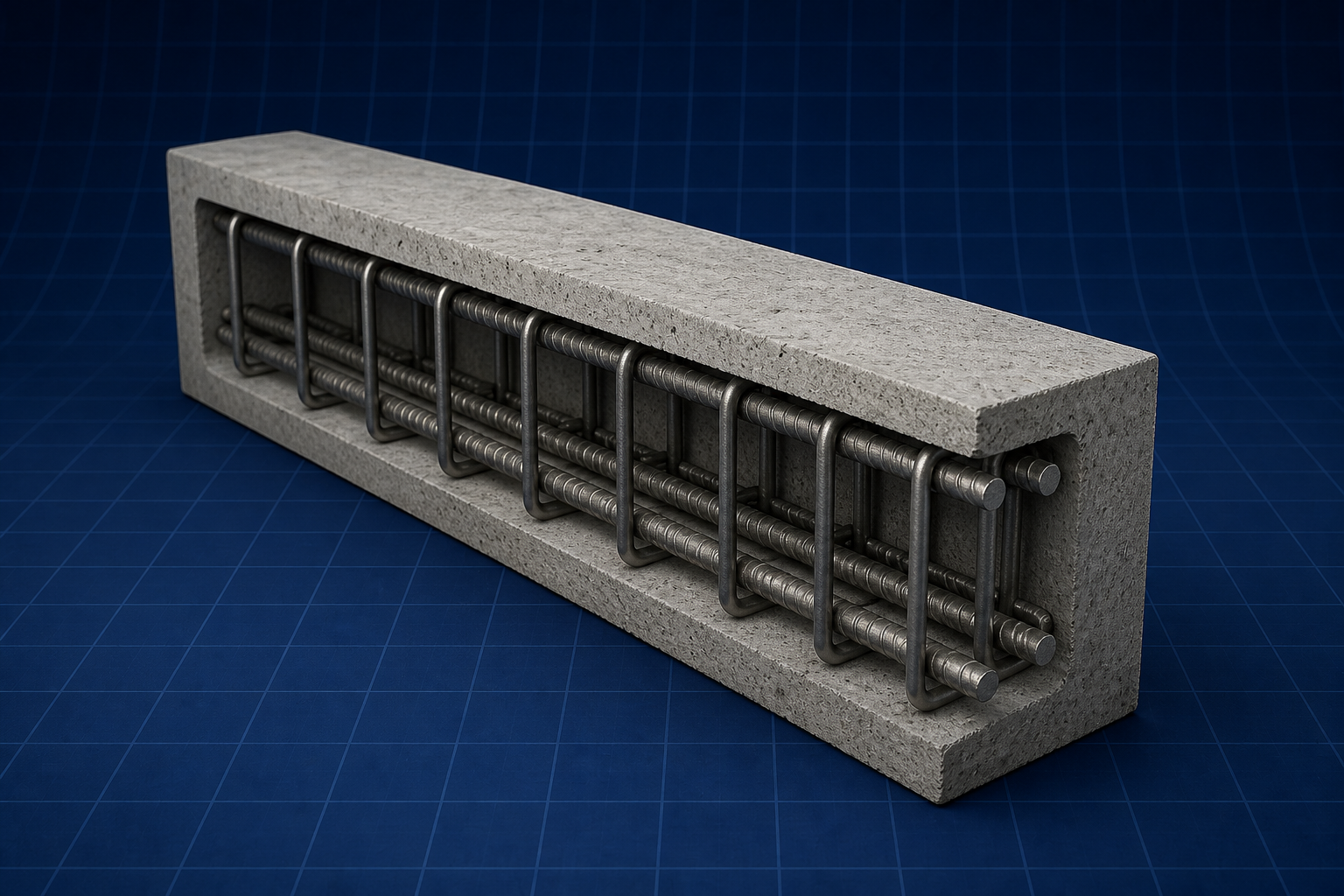 RCC Design: reinforced concrete beam with exposed stirrups