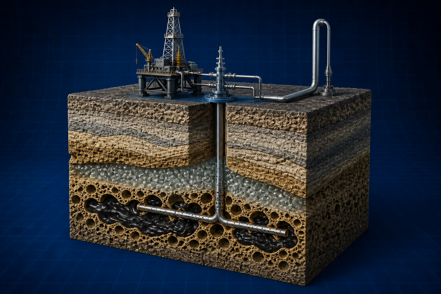 Reservoir: porous rock cube and wellbore