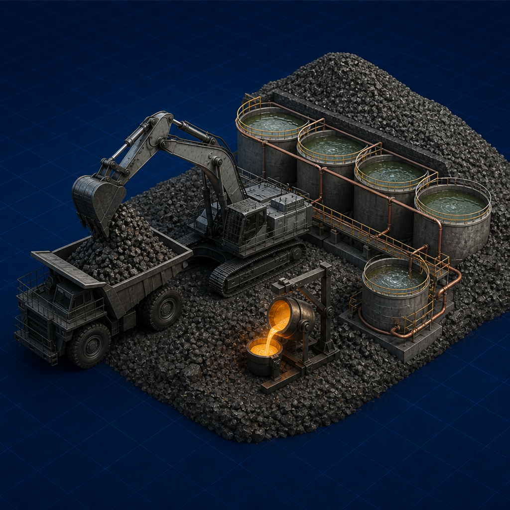 Leach tanks and ore heap — Hydrometallurgy