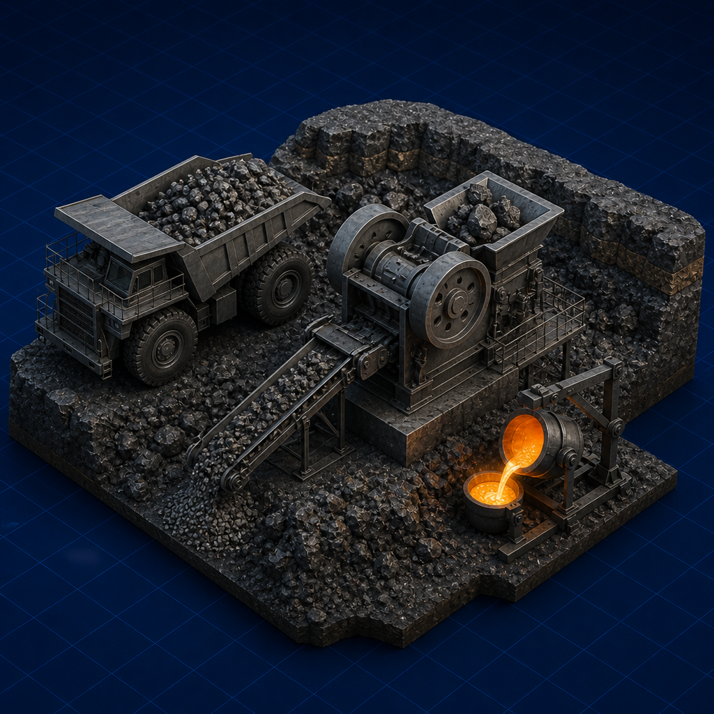 Jaw crusher and ore — Comminution and Crushing