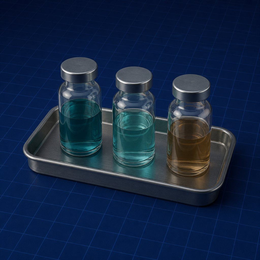 Three water sample vials — BOD COD and TOC