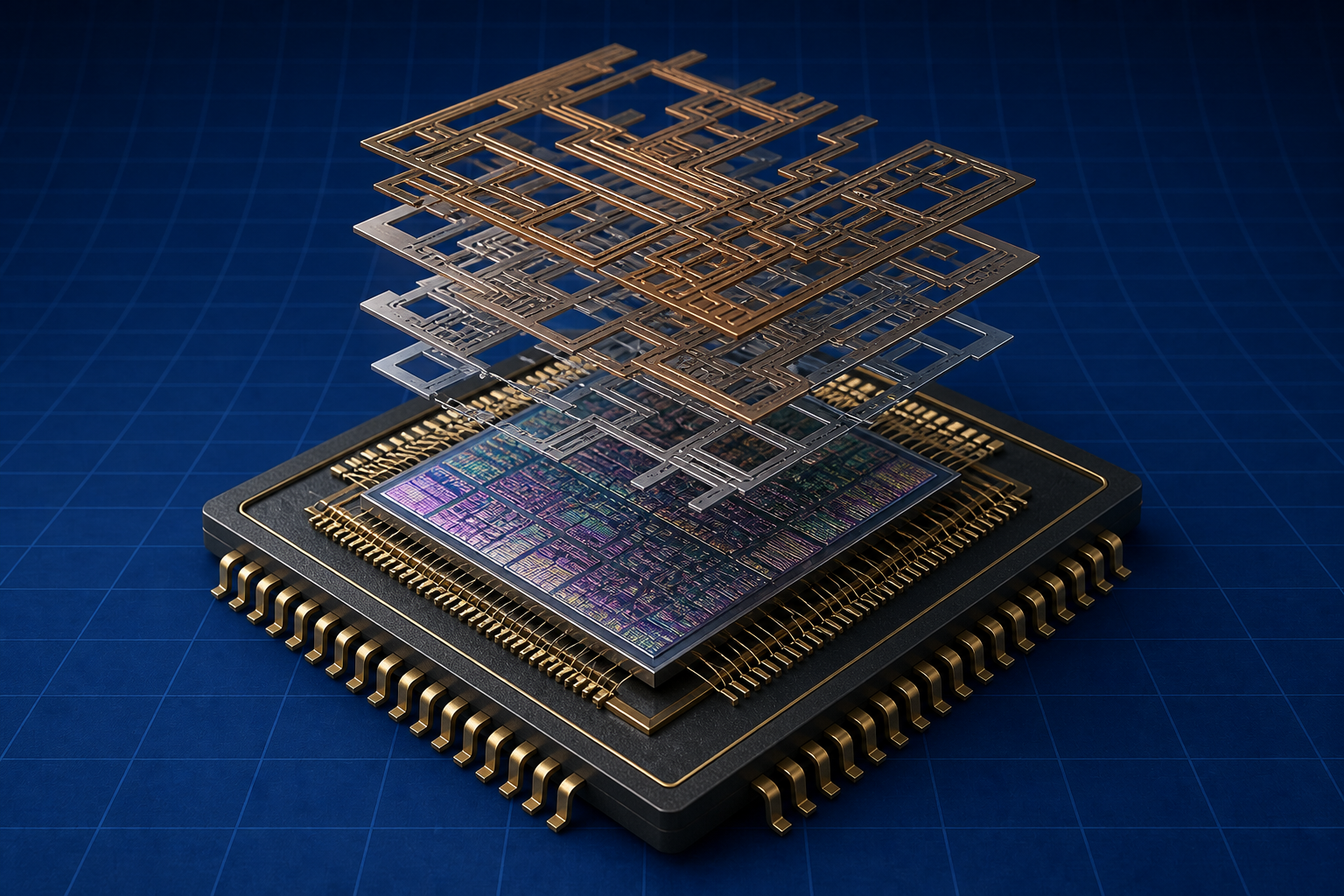 VLSI: silicon die with metal layers