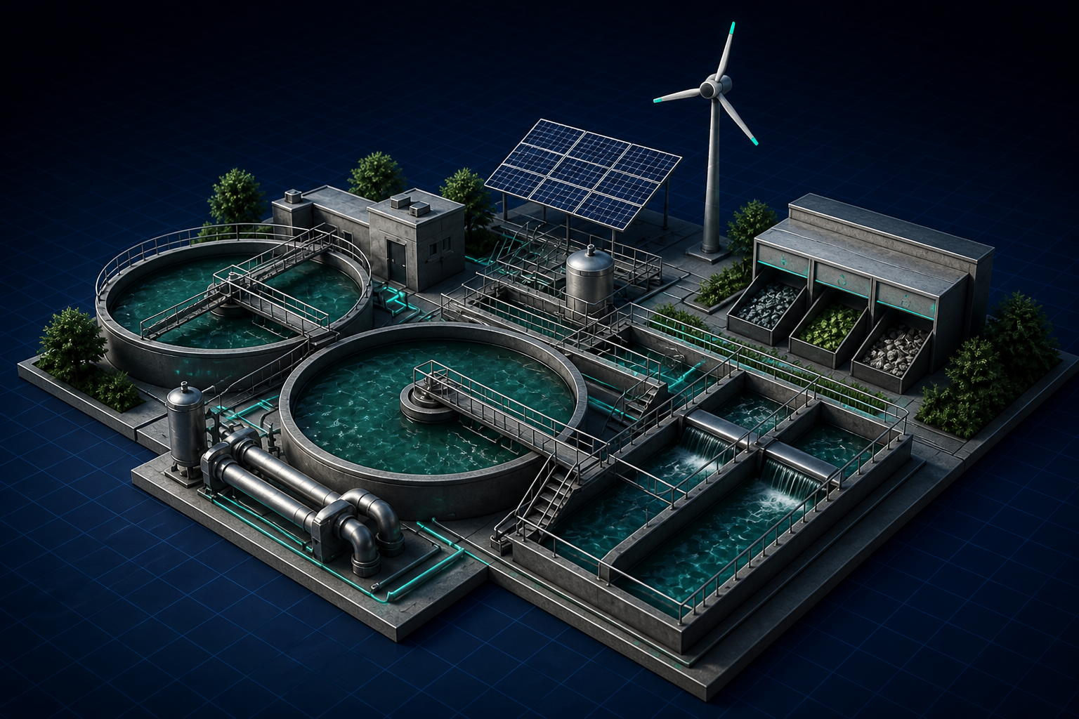 Wastewater: aeration tanks and recycling loop