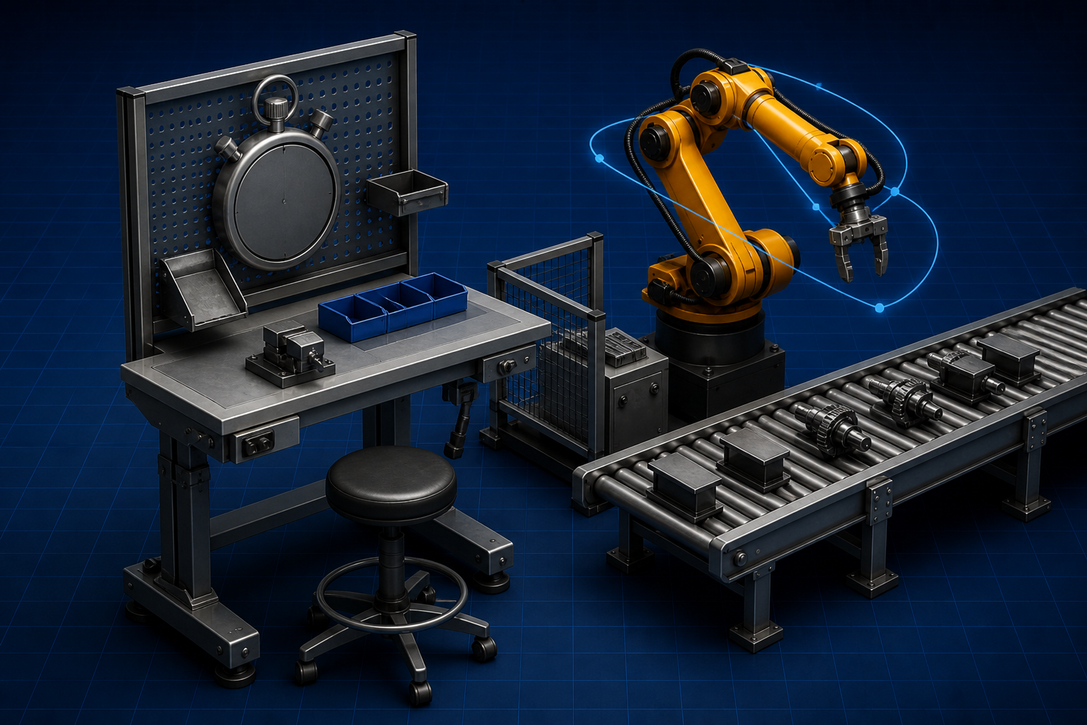 Work Study: workstation, timer, and robot